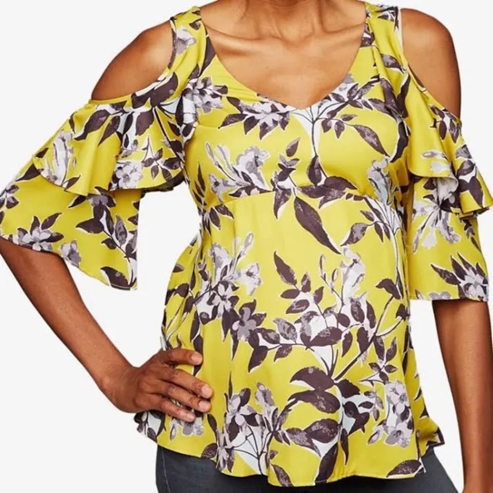 A Pea in the Pod Maternity Cold Shoulder Flare Sleeve Pullover Blouse Size Med